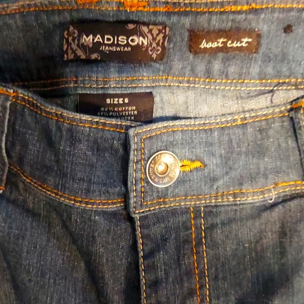 Madison embellished pocket boot cut jeans.